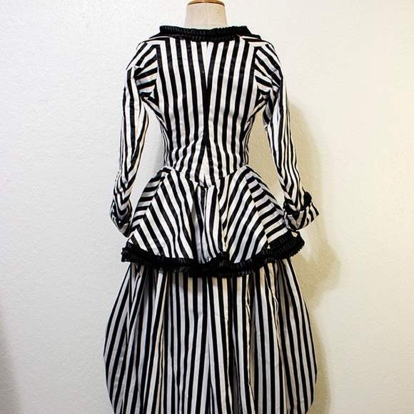 Black and White Striped Gothic Rococo Gown - Picture 4 of 11